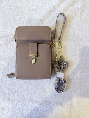 Women's Taupe Crossbody Phone Bag with Gold Hardware